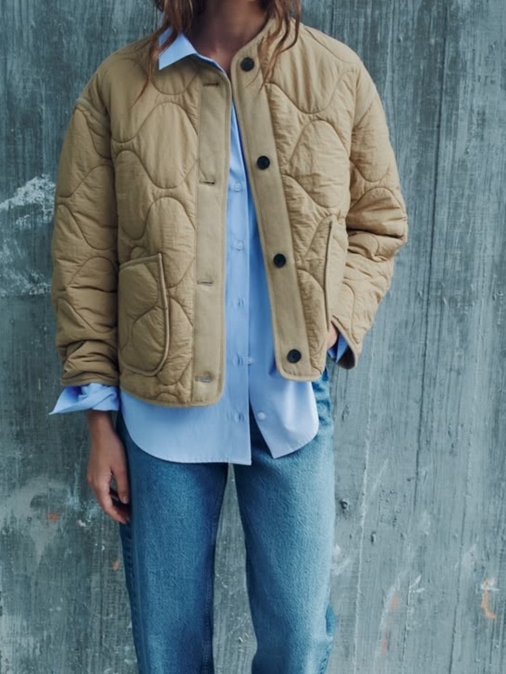Zara Water Repellent Quilted Puffer Liner Jacket Beige L